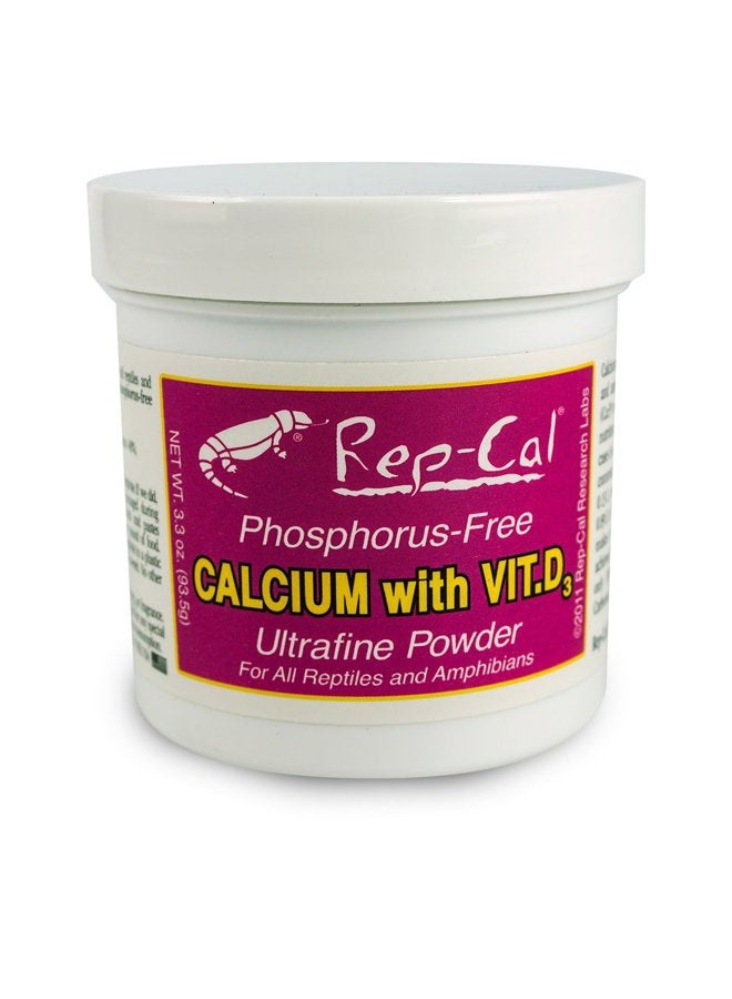 Rep-Cal SRP00200 مسحوق الكالسيوم الفائق النعومة الخالي من الفوسفور لمكملات الزواحف/البرمائيات مع فيتامين D3، 3.3 أونصة - Image 1
