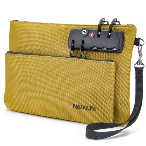 BARDOLPH Money Bag with Lock Double layer Men Womens Locking Accessories Pouch BankBagCashBag with Lock and Zipper NotaryBag with Lock Yellow - Image 1