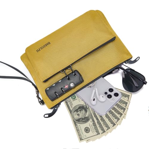 BARDOLPH Money Bag with Lock Double layer Men Womens Locking Accessories Pouch BankBagCashBag with Lock and Zipper NotaryBag with Lock Yellow - Image 3