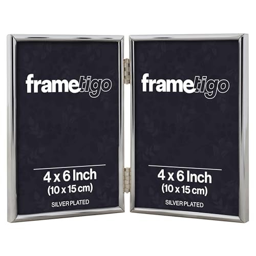 Frametigo  Silver Plated Thin Edge Double Photo Frame 4x6 10x15cm Photo Size  Portrait Orientation  Modern  Sleek Design  Traditional Silver Picture Frames  Tarnish Resistant