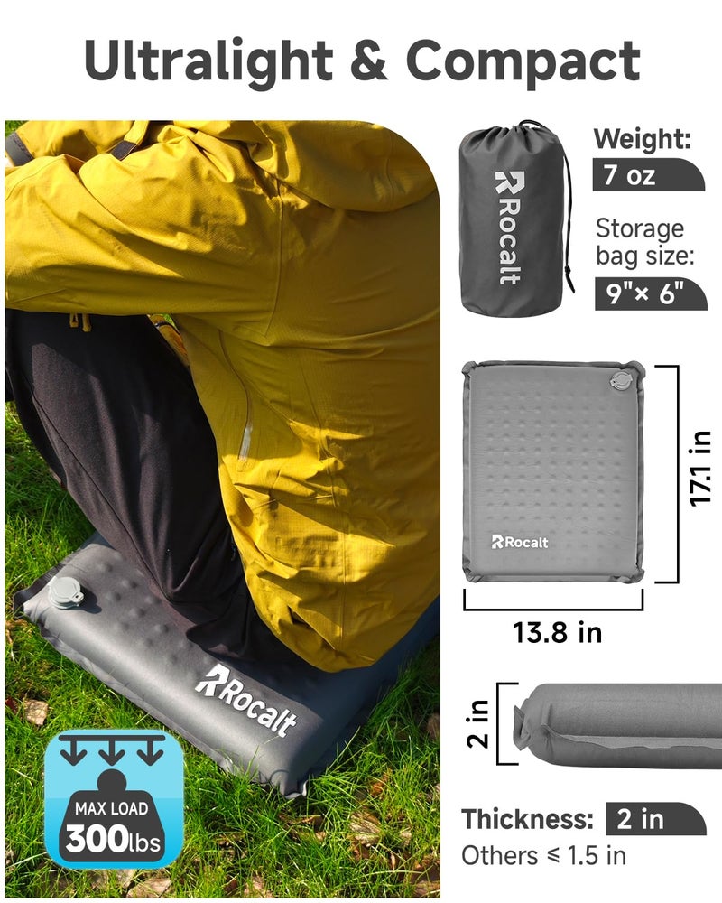 Rocalt Inflatable Seat Cushion, Self-Inflating Memory Foam Airplane Seats Cushion, Portable Air-Foam Stadium Cushion, Lightweight & Compact Bleacher Seat Cushion for Sports Events - Image 2