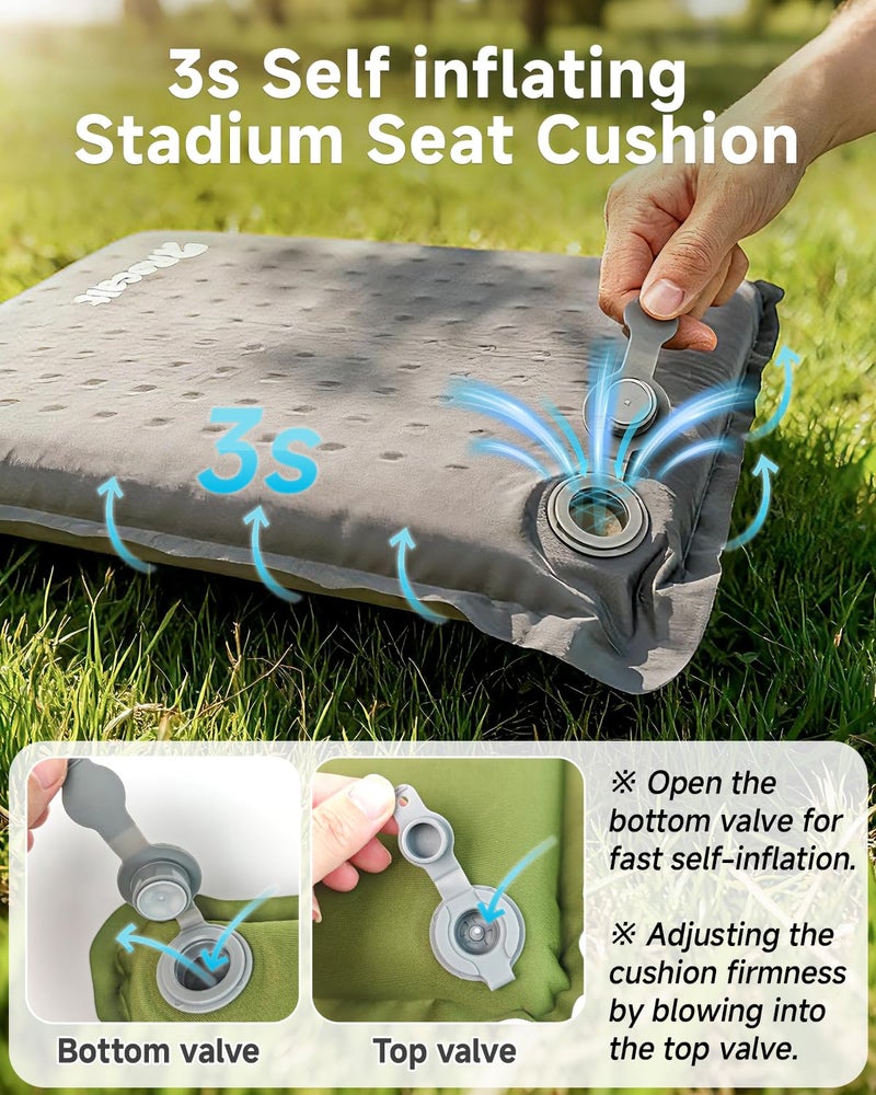 Rocalt Inflatable Seat Cushion, Self-Inflating Memory Foam Airplane Seats Cushion, Portable Air-Foam Stadium Cushion, Lightweight & Compact Bleacher Seat Cushion for Sports Events - Image 3