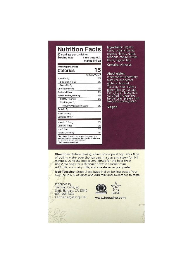 teeccino - Teeccino, Roasted Herbal Tea, Java, Caffeine Free, 25 Tea Bags, 5.3 oz (150 g) - Image 1