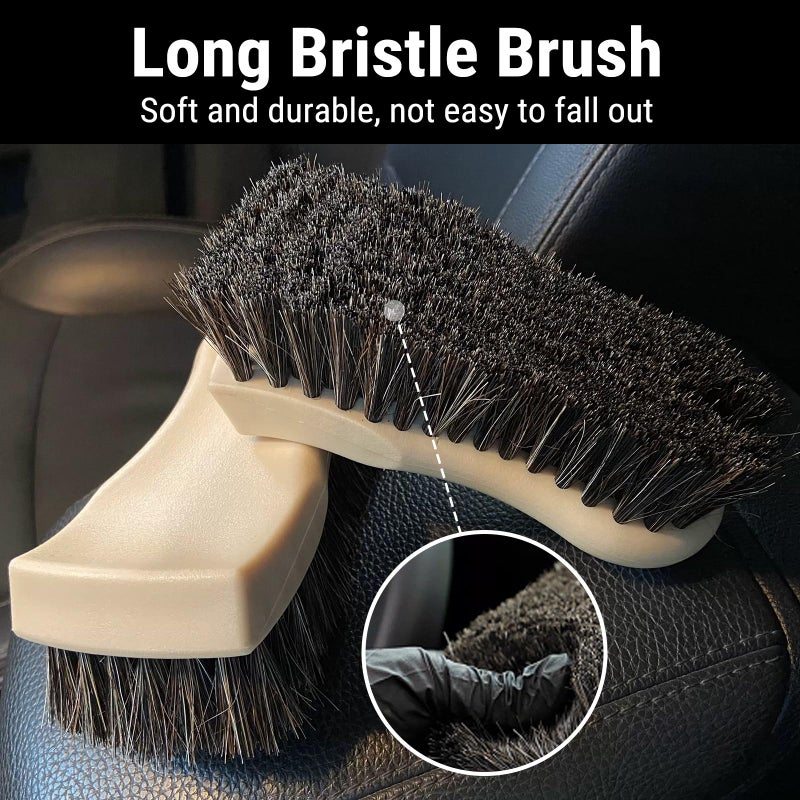 YeewayVeh Leather Cleaning Brush, Long Bristle Horse Hair Car Cleaning Brush for Car Interior Leather Seat and Home Furniture - Image 3