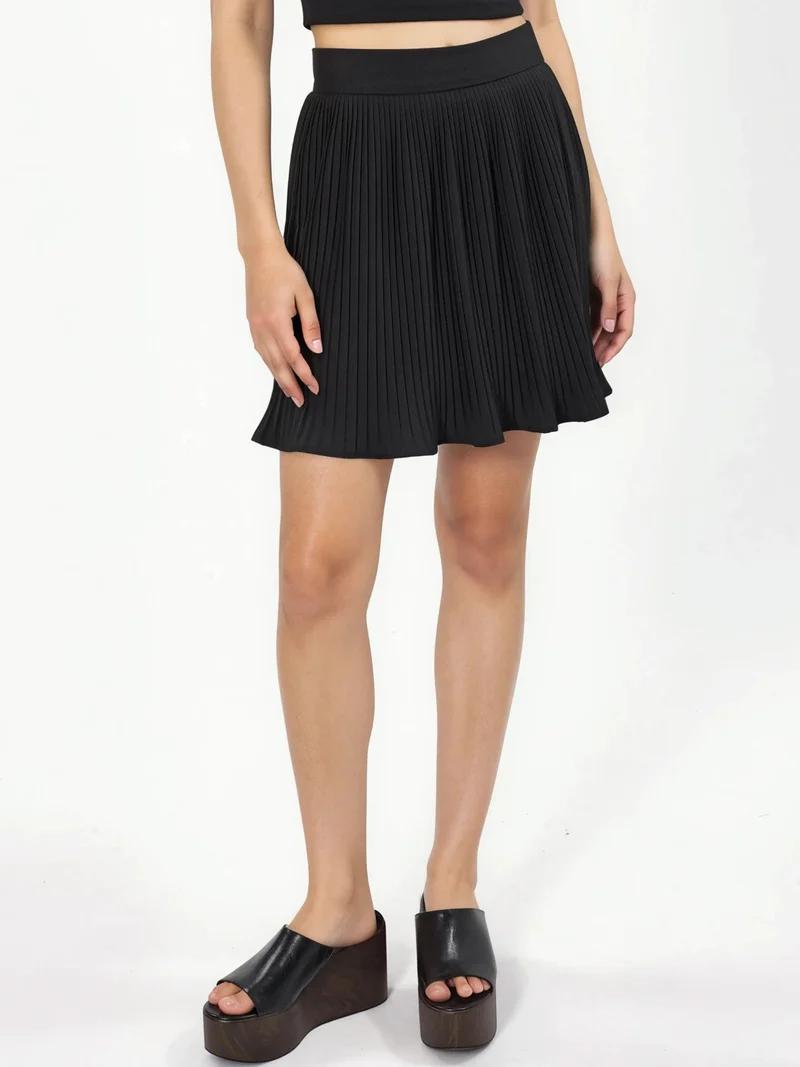 Qustyle QU STYLE High Waist A-Line Mini Pleated Skirt