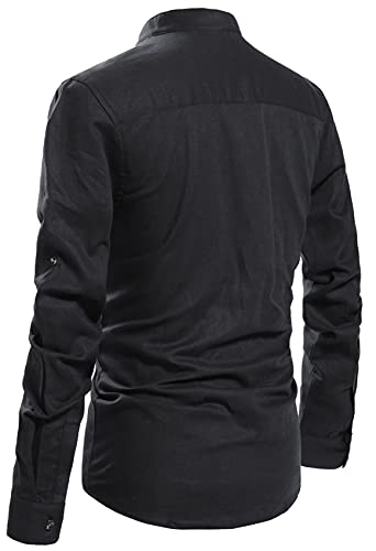 NITAGUT Men Henley Neck Long Sleeve Daily Look Linen Shirts Casual Beach T Shirts Black-US S - Image 4