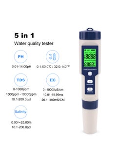 ELIKLIV 5-in-1 Digital Water Quality Meter, 0.01 High Accuracy PH Tester Digital for Water TDS/EC/Salinity/Temperature/PH Pen, PPM Meter Water Tester for Drinking Water, Hydroponics, Plants, Aquariums and Swimming Pools  - Image 2