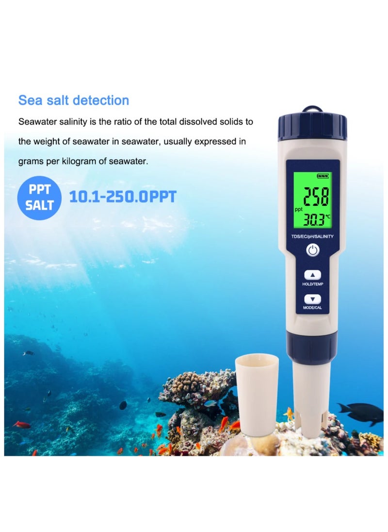 ELIKLIV - 5-in-1 Digital Water Quality Meter, 0.01 High Accuracy PH Tester Digital for Water TDS/EC/Salinity/Temperature/PH Pen, PPM Meter Water Tester for Drinking Water, Hydroponics, Plants, Aquariums and Swimming Pools - Image 1