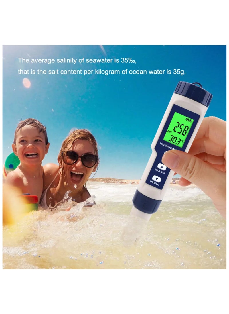 ELIKLIV - 5-in-1 Digital Water Quality Meter, 0.01 High Accuracy PH Tester Digital for Water TDS/EC/Salinity/Temperature/PH Pen, PPM Meter Water Tester for Drinking Water, Hydroponics, Plants, Aquariums and Swimming Pools - Image 1