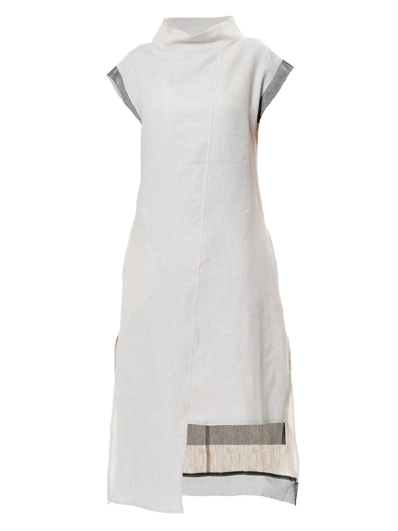 Metamorphoza Asymmetrical Linen Dress In Beige - Image 2