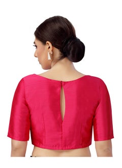 Studio Shringaar Studio Shringaar Women's Polyester Elbow Length Sleeves Plain Coloured Saree Blouse(Pink, 38)  - Image 4