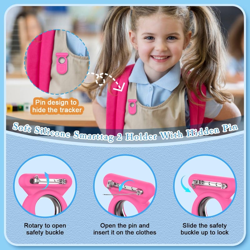 [4-Pack] Silicone Case for Galaxy Smart Tag 2, Hidden Pin SmartTag 2 Holder All-Round Protection Galaxy Smart Tag 2 Case for Dog Collar Luggage Clothes Kids Elder (White/Blue/Green/Rose Red) - Image 5