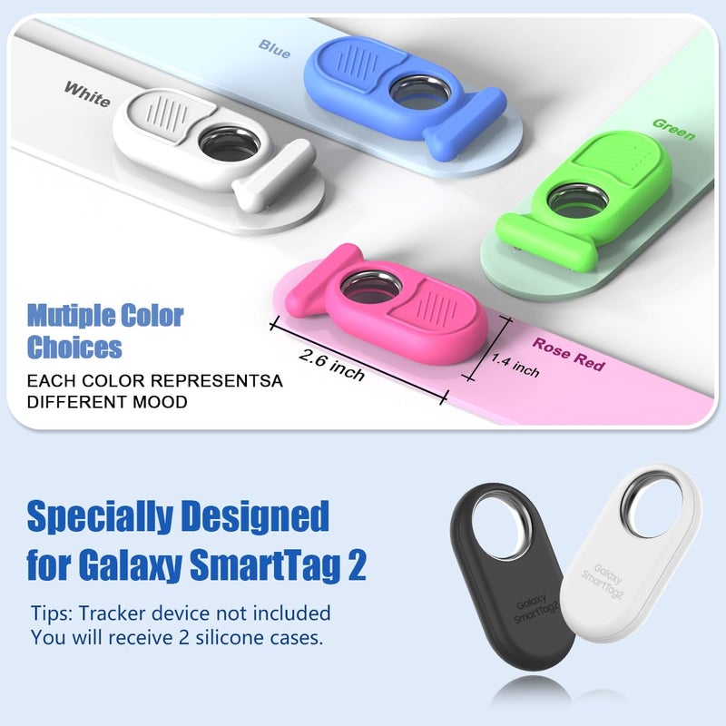 [4-Pack] Silicone Case for Galaxy Smart Tag 2, Hidden Pin SmartTag 2 Holder All-Round Protection Galaxy Smart Tag 2 Case for Dog Collar Luggage Clothes Kids Elder (White/Blue/Green/Rose Red) - Image 2