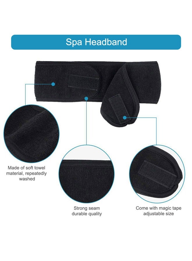 GUSGU Spa Facial Headband 3pcs, Microfiber Headbands, Non-slip Adjustable Stretch Washable Coral Fleece Make Up Head Wrap with Magic Tape for Face Washing, Shower, Mask, Yoga, Sport (Grey Black Blue) - Image 2