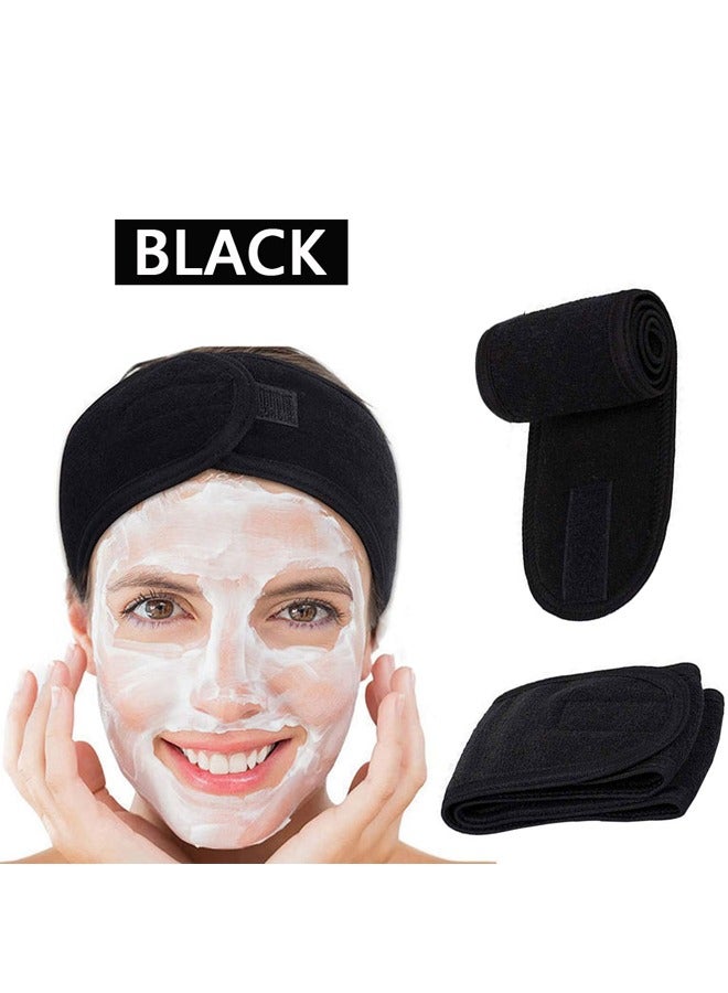 GUSGU Spa Facial Headband 3pcs, Microfiber Headbands, Non-slip Adjustable Stretch Washable Coral Fleece Make Up Head Wrap with Magic Tape for Face Washing, Shower, Mask, Yoga, Sport (Grey Black Blue) - Image 3