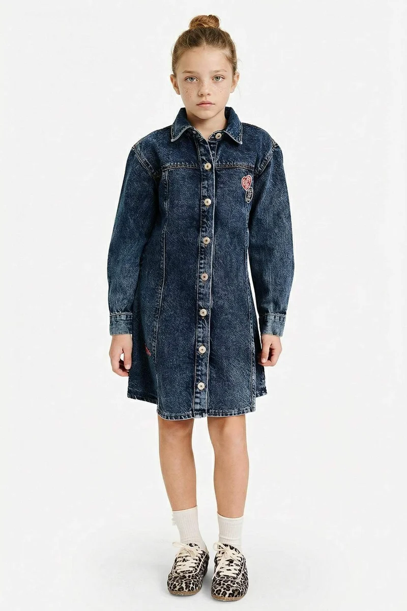 ديفاكتو Girl Long Sleeve Denim Dress