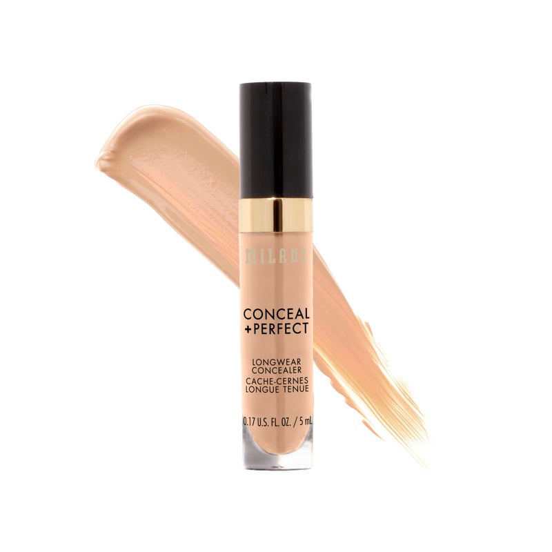 Milani Conceal + Perfect Longwear Concealer Full Coverage Infused with Hyaluronic Acid & Vitamin E, Cover Dark Circles, Blemishes & Skin Imperfections for Long-Lasting Wear - Medium Beige - Image 1