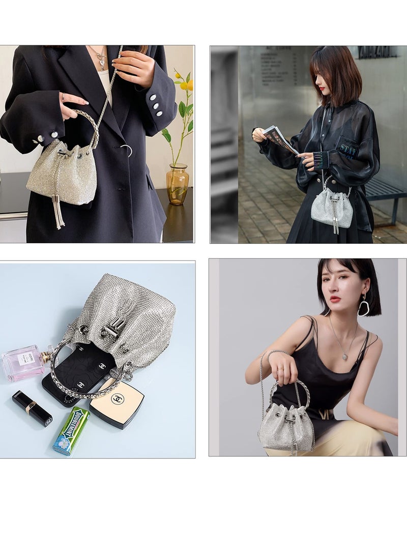 حقيبة كروس بودي أنيقة مزينة بالأحجار الكريمة للنساء، حقيبة يد كريستالية للمناسبات، حفلات الزفاف، والحفلات، حقيبة فضية أنيقة للمناسبات الخاصة - Image 5