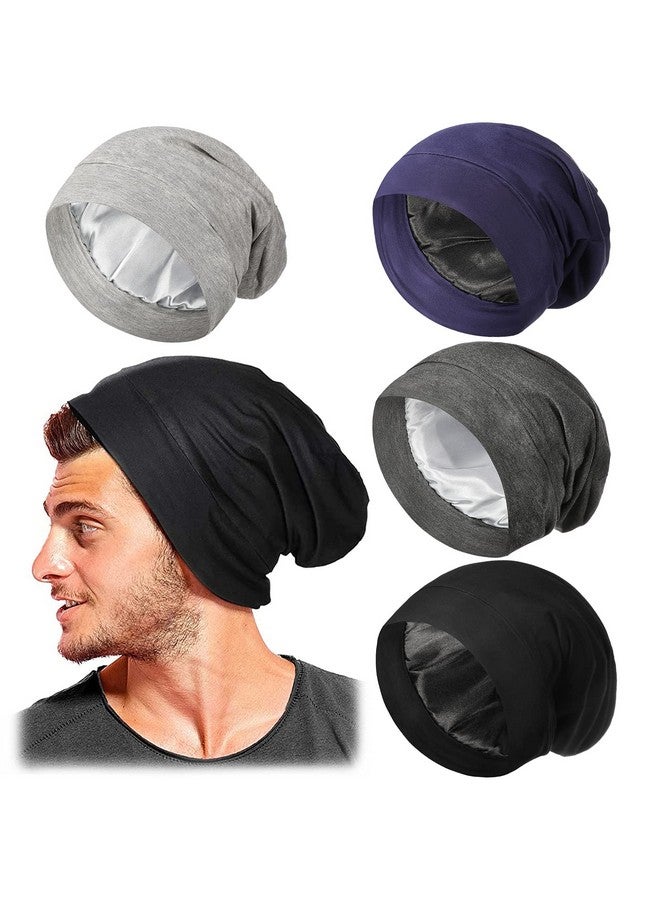 Geyoga 4 Pieces Hair Bonnet For Men Silk Satin Sleep Cap Cover Night Sleeping Beanie Gifts For Boyfriend Husband Dad (Dark Colors)  - Image 2