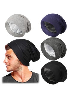 Geyoga 4 Pieces Hair Bonnet For Men Silk Satin Sleep Cap Cover Night Sleeping Beanie Gifts For Boyfriend Husband Dad (Dark Colors)  - Image 1