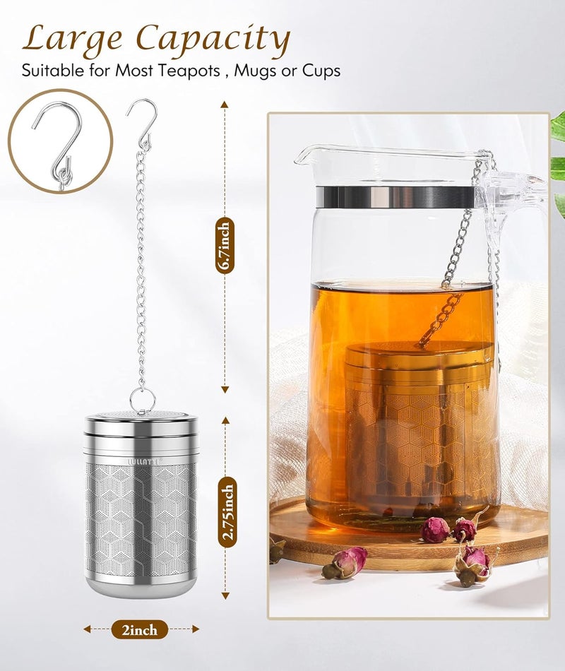 LULLATTI Large Tea Infuser for Loose Tea(2 Pack), 304 Stainless Steel Tea Ball Strainer, Extra Fine Mesh Tea Steeper for Brewing All Kind of Tea, Fits for Most Teapot, Cups or Mugs - Image 2