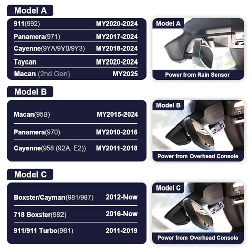 FITCAMX كاميرا داش فيت كام إكس 4K مناسبة لسيارة بورشه 911 992 كاين 9YA 9Y0 9Y3 باناميرا 971 تايكان (موديل A)، مظهر OEM، فيديو UHD 2160P، واي فاي مدمج وتطبيق، تسجيل متكرر، مستشعر ركن، بطاقة 64GB - Image 3