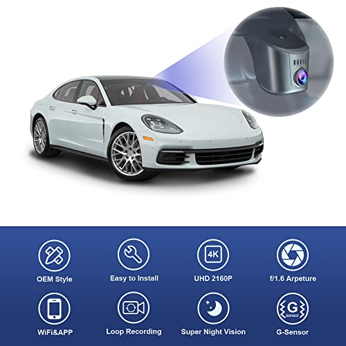 FITCAMX كاميرا داش فيت كام إكس 4K مناسبة لسيارة بورشه 911 992 كاين 9YA 9Y0 9Y3 باناميرا 971 تايكان (موديل A)، مظهر OEM، فيديو UHD 2160P، واي فاي مدمج وتطبيق، تسجيل متكرر، مستشعر ركن، بطاقة 64GB - Image 4