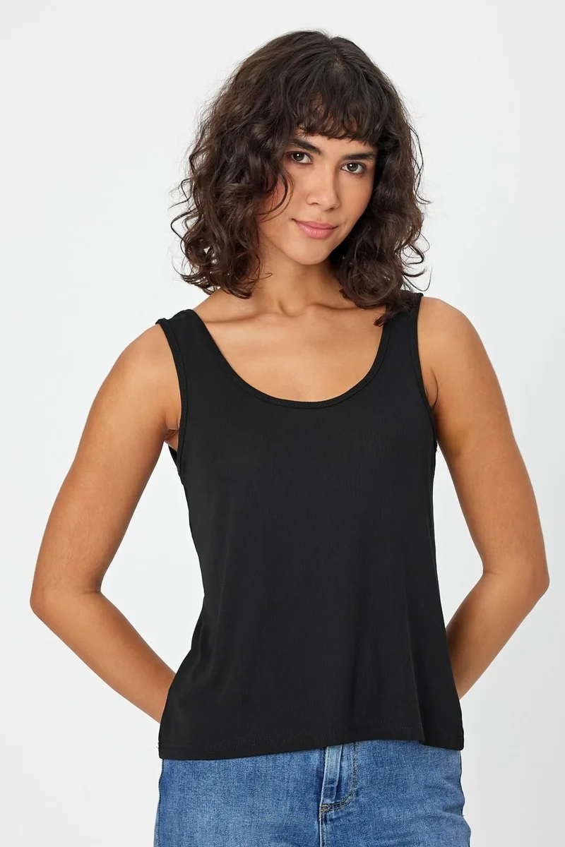 الكسندر جاردي Thick Strap U Neck Ribbed Women's Tank Top (B24-0068)