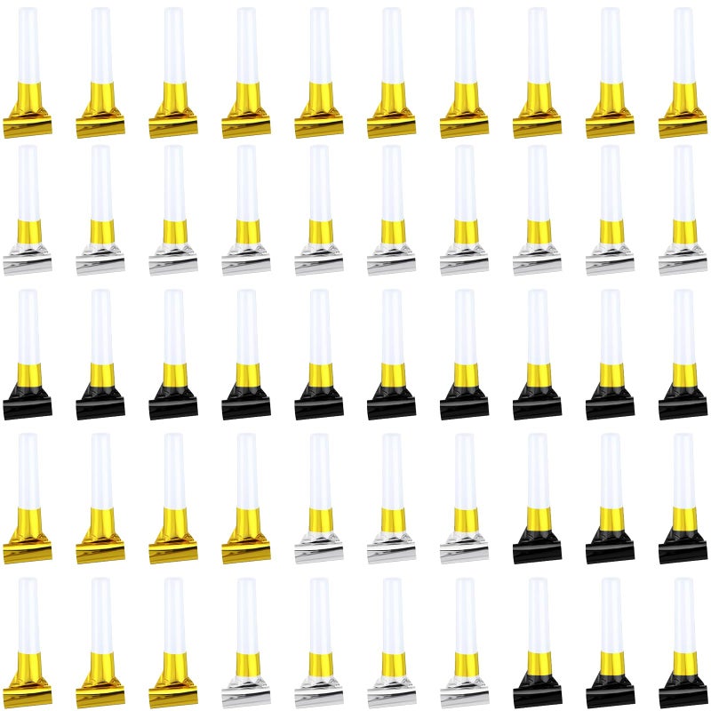 ywmigl 50 Pcs New Years Eve Noisemakers Party Favor Gold Silver Black Blower Horns Whistles 2026 Happy New Year Party Supplies for Sporting Events Birthday Celebration - Image 3