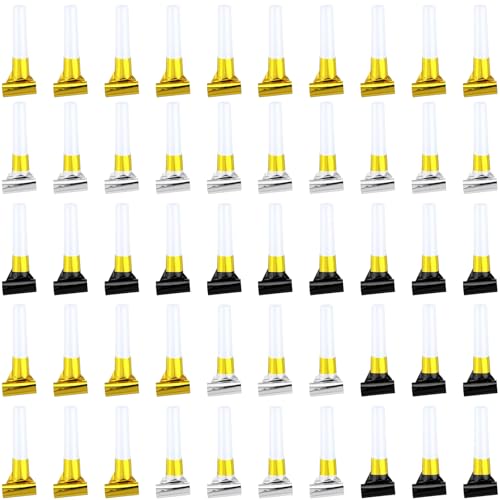 ywmigl 50 Pcs New Years Eve Noisemakers Party Favor Gold Silver Black Blower Horns Whistles 2026 Happy New Year Party Supplies for Sporting Events Birthday Celebration - Image 1