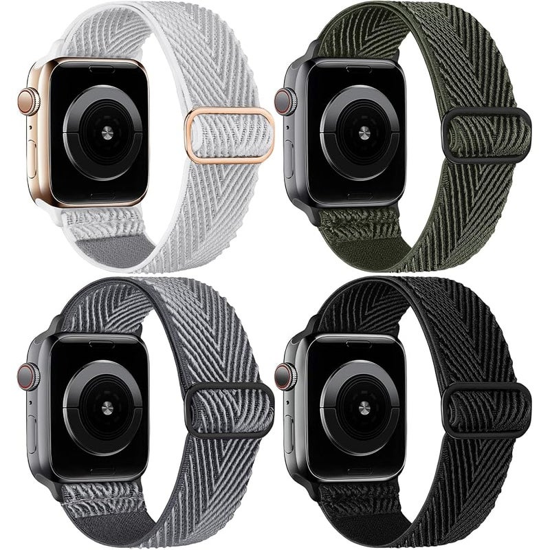 Stretchy Nylon Solo Loop Bands Compatible with Apple Watch 38mm 40mm 41mm 42mm 44mm 45mm, Adjustable Braided Sport Elastic Wristbands Women Men Straps for iWatch Series 7/6/5/4/3/2/1/SE, 4 Packs - Image 1