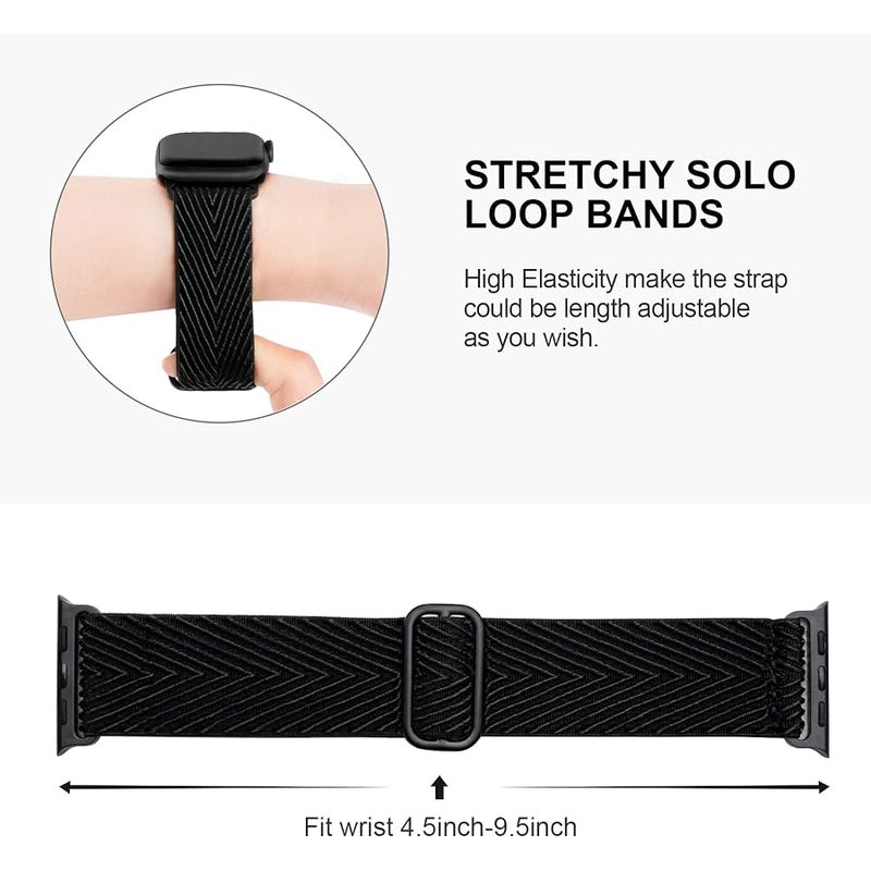 Stretchy Nylon Solo Loop Bands Compatible with Apple Watch 38mm 40mm 41mm 42mm 44mm 45mm, Adjustable Braided Sport Elastic Wristbands Women Men Straps for iWatch Series 7/6/5/4/3/2/1/SE, 4 Packs - Image 5