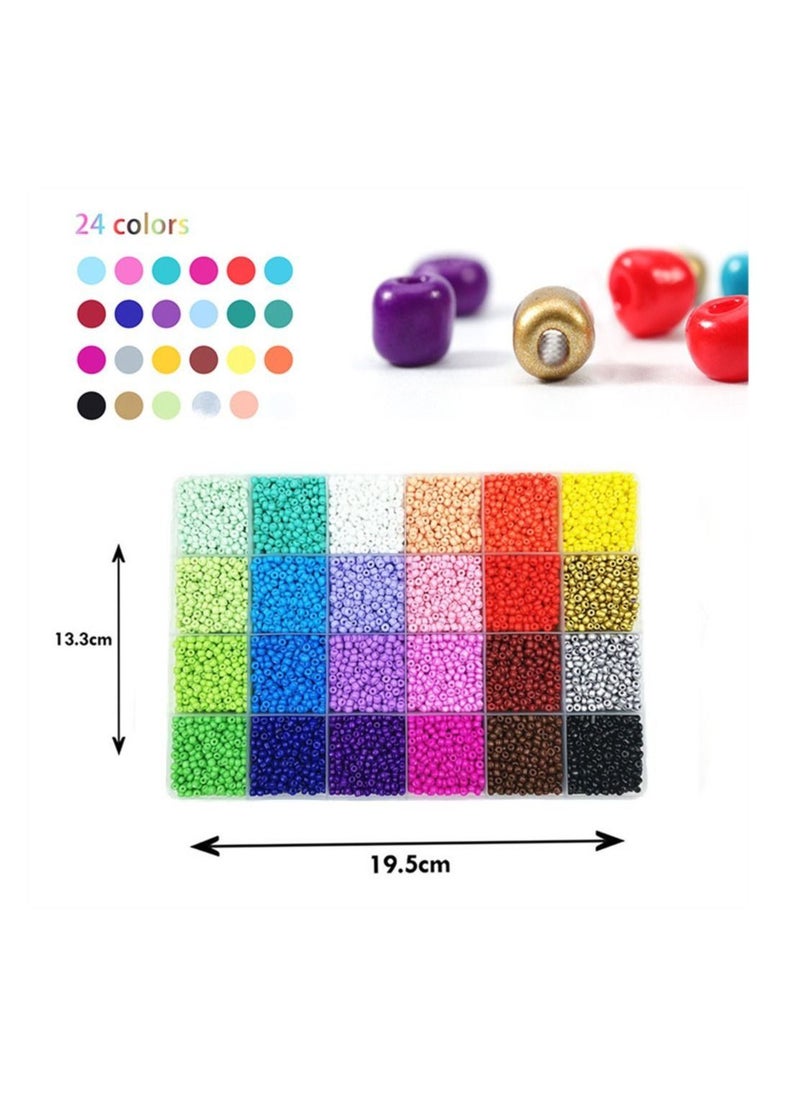 Generic - 2MM Bracelet Beads for Jewelry Making Kit DIY 24 Grid Solid Color Bead Paint Bead Set Art and Craft with Rolls of Elastic String  24000 Tablets 1 Box - Image 1