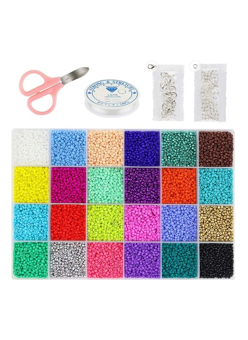 Generic - 2MM Bracelet Beads for Jewelry Making Kit DIY 24 Grid Solid Color Bead Paint Bead Set Art and Craft with Rolls of Elastic String  24000 Tablets 1 Box - Image 1