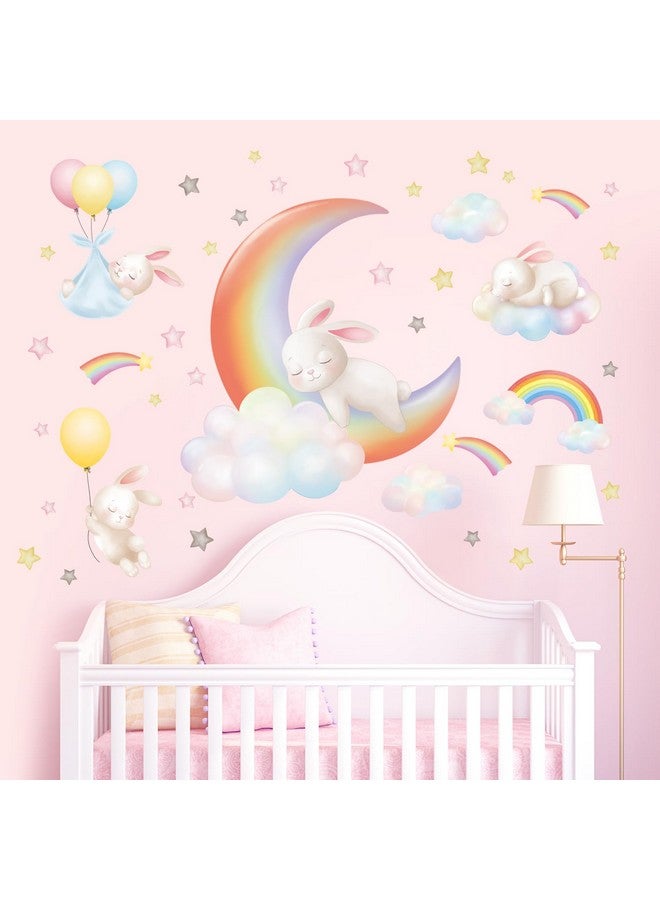 DECOWALL SG2-2313 Rainbow Moon Clouds and Rabbits Wall Stickers Decals Bedroom Star Room Nursery for Girls Baby Decorations Girly Kids Balloon Living - Image 2