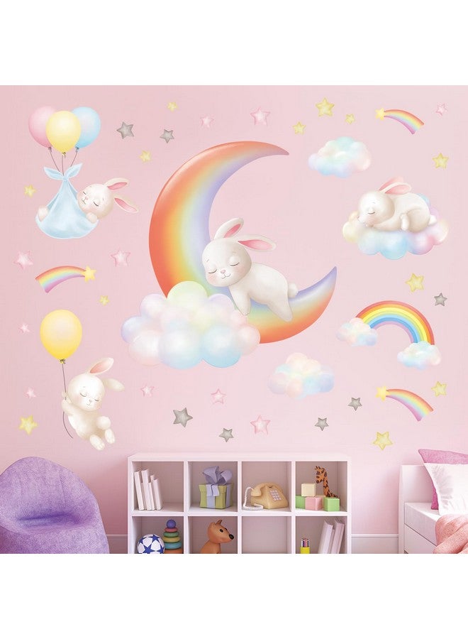 DECOWALL SG2-2313 Rainbow Moon Clouds and Rabbits Wall Stickers Decals Bedroom Star Room Nursery for Girls Baby Decorations Girly Kids Balloon Living - Image 3