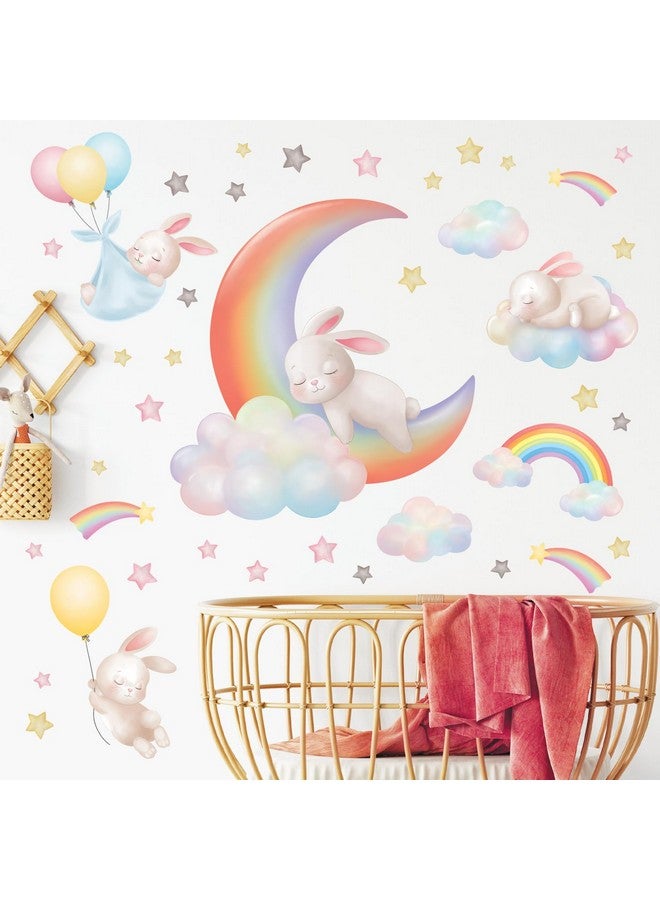 DECOWALL SG2-2313 Rainbow Moon Clouds and Rabbits Wall Stickers Decals Bedroom Star Room Nursery for Girls Baby Decorations Girly Kids Balloon Living - Image 4