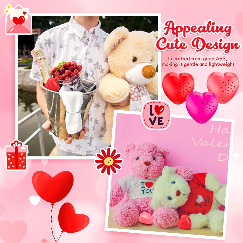 Copkim 6 Pcs 20 Seconds Valentine's Voice Recorder for Stuffed Animal Heart Shape Sound Recorder Push Button Recordable Device Sound Module for Gift Recording Voice Message(Red, Rose Red, Pink) - Image 4