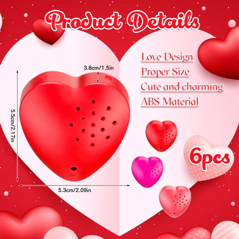 Copkim 6 Pcs 20 Seconds Valentine's Voice Recorder for Stuffed Animal Heart Shape Sound Recorder Push Button Recordable Device Sound Module for Gift Recording Voice Message(Red, Rose Red, Pink) - Image 2
