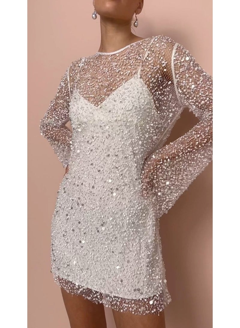 NIBEMINENT Long Sleeve Sequin Mini Dress Sequin Party Dresses for Women Mini Party Dress Cocktail Dress Sparkle Glitter - Image 1