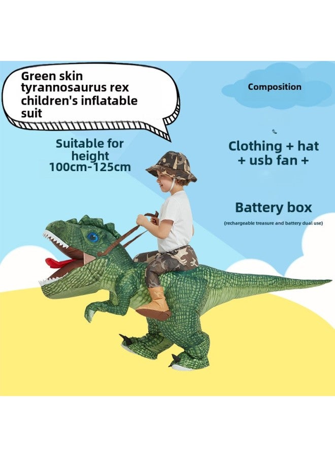 Funny Toy Mount Funny Costume Animal Prop Costume Dinosaur Inflatable Clothes Pants Children Adult-Color:Green Skin Tyrannosaurus Rex—children - Image 1