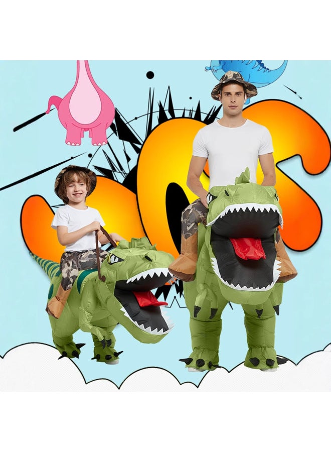 Funny Toy Mount Funny Costume Animal Prop Costume Dinosaur Inflatable Clothes Pants Children Adult-Color:Green Skin Tyrannosaurus Rex—children - Image 2