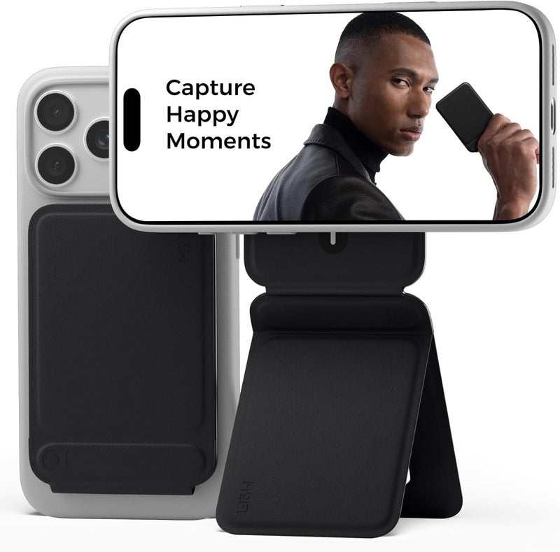 MOFT Phone Tripod Stand Magnetic Selfie Stick for iPhone, Multi-Angles iPhone Stand, Lightweight&Portable Phone Holder,Strong Magnets,MOVAS Vegan Leather,Travel Essentials,Jet Black(Without Card Slot) - Image 1
