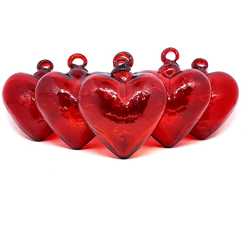 MexHandcraft Red 3.5 inch Medium Hanging Glass Hearts (Set of 6)  Recycled Blown Glass (Medium Hearts) - Image 4