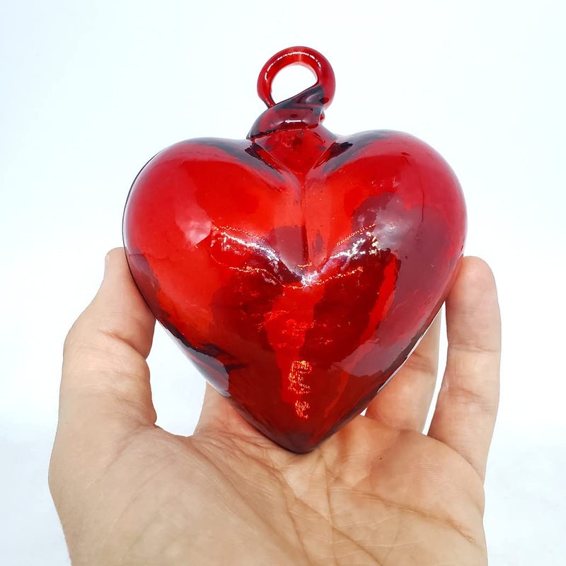 MexHandcraft Red 3.5 inch Medium Hanging Glass Hearts (Set of 6)  Recycled Blown Glass (Medium Hearts) - Image 3