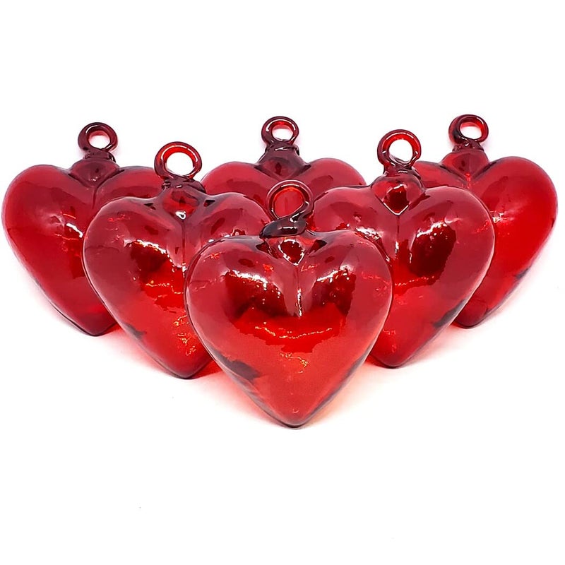 MexHandcraft Red 3.5 inch Medium Hanging Glass Hearts (Set of 6)  Recycled Blown Glass (Medium Hearts) - Image 5