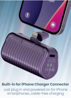 Moxedo Moxedo Capsule 5000 mAh Mini Power Bank 20W PD Fast Charging Portable Charger with Built-in Lightning Connector with Kickstand Compatible for iPhone 14/14 Pro Max/13/12/11/X/8/7/6 Plus (Purple)  - Image 2