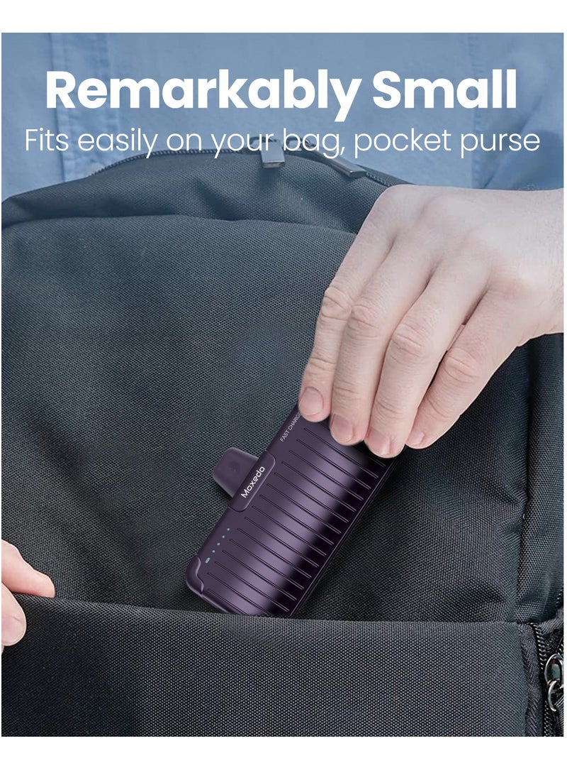 Moxedo - Moxedo Capsule 5000 mAh Mini Power Bank 20W PD Fast Charging Portable Charger with Built-in Lightning Connector with Kickstand Compatible for iPhone 14/14 Pro Max/13/12/11/X/8/7/6 Plus (Purple) - Image 1