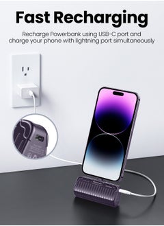 Moxedo Moxedo Capsule 5000 mAh Mini Power Bank 20W PD Fast Charging Portable Charger with Built-in Lightning Connector with Kickstand Compatible for iPhone 14/14 Pro Max/13/12/11/X/8/7/6 Plus (Purple)  - Image 5