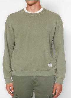 trendyol Green Limited Edition Relaxed/Comfortable Fit Faded Effect 100% Cotton Sweatshirt TMNAW24SW00021  - Image 5